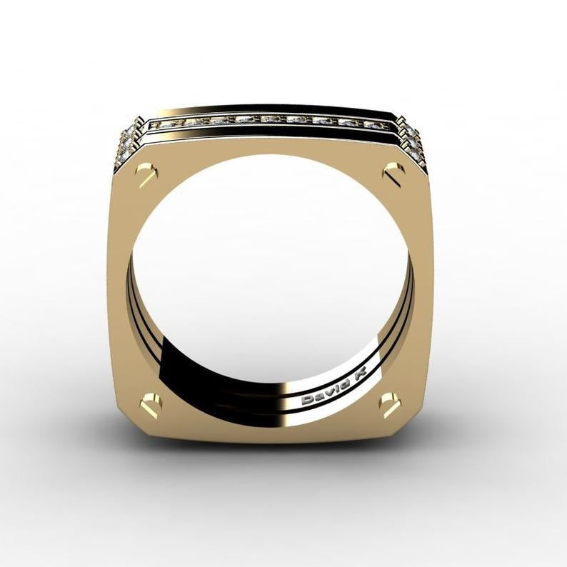 Square Shape Triple Band Statement Ring Modern Geometric Stack Ring Bold Luxury Band Ring Unique Designer Jewelry Wedding Promise Gift For Men Women
