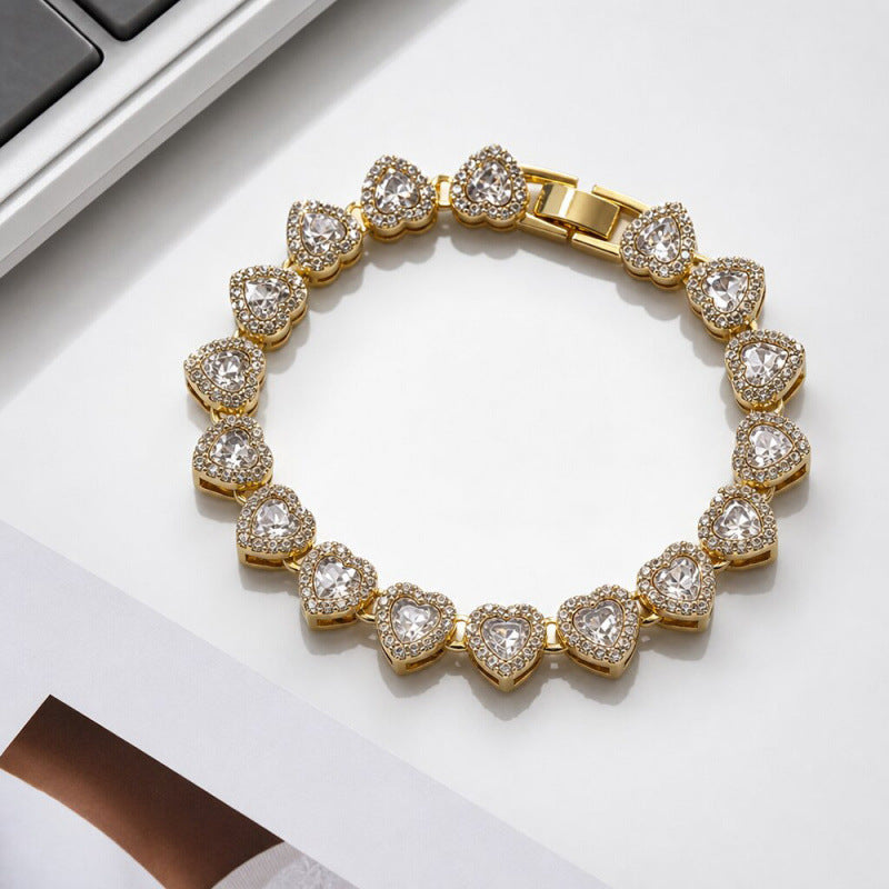 Heart Shape Diamond Bracelet Bangle Set Solid Silver With 18K Gold Finish Stackable Women Jewelry