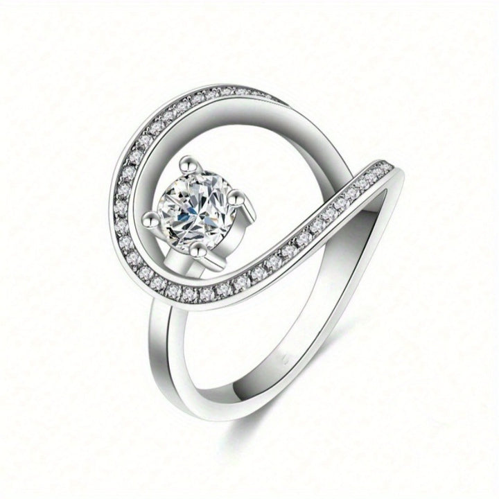 Geometric Open‑Band Ring Four‑Prong Center Diamond With Paved Side Stones
