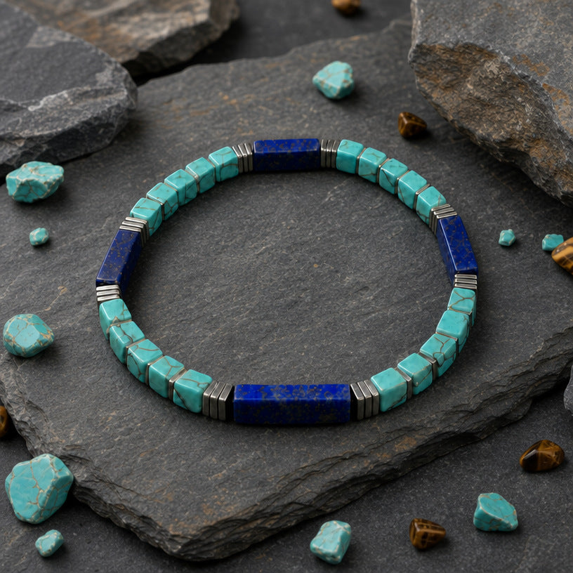 Vintage Natural Texture Beaded Bracelet Turquoise Lapis Lazuli Stackable Jewelry For Men Women