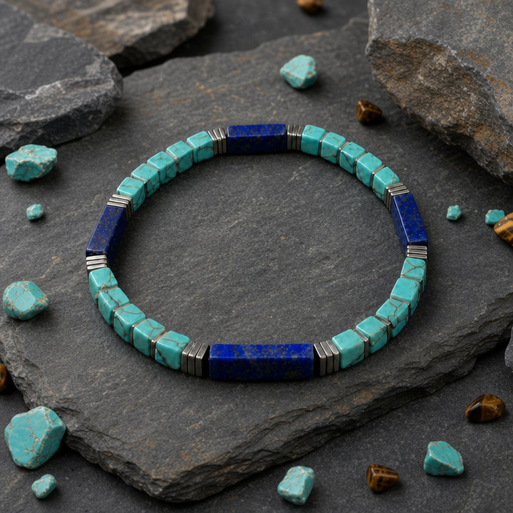 Vintage Natural Texture Beaded Bracelet Turquoise Lapis Lazuli Stackable Jewelry For Men Women