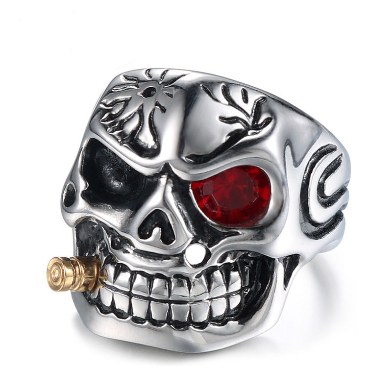 Diamond Skull Ring Cool Punk Mens Ring Halloween Fashion Jewelry