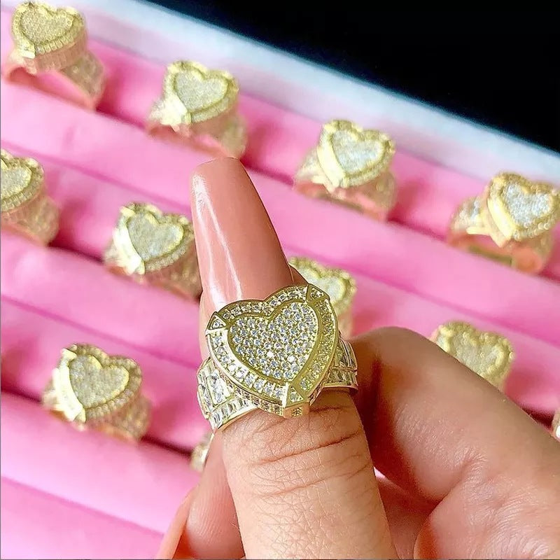 Heart Shape Diamond Ring Iced Out Statement Ring Hip Hop Promise Ring Bold Luxury Cocktail Fine Jewelry