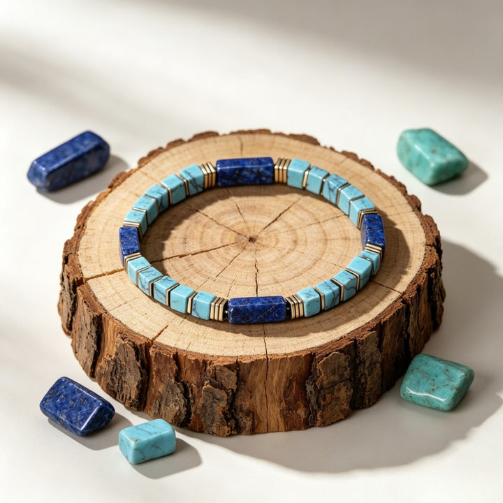 Vintage Natural Texture Beaded Bracelet Turquoise Lapis Lazuli Stackable Jewelry For Men Women
