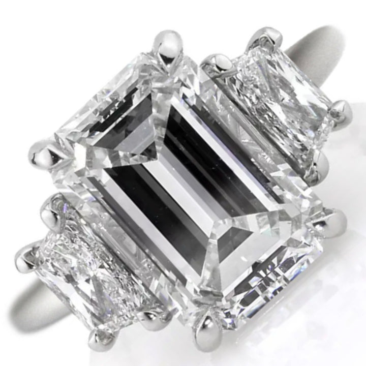 Emerald Cut Three Stone Diamond Ring Minimalist Engagement Ring