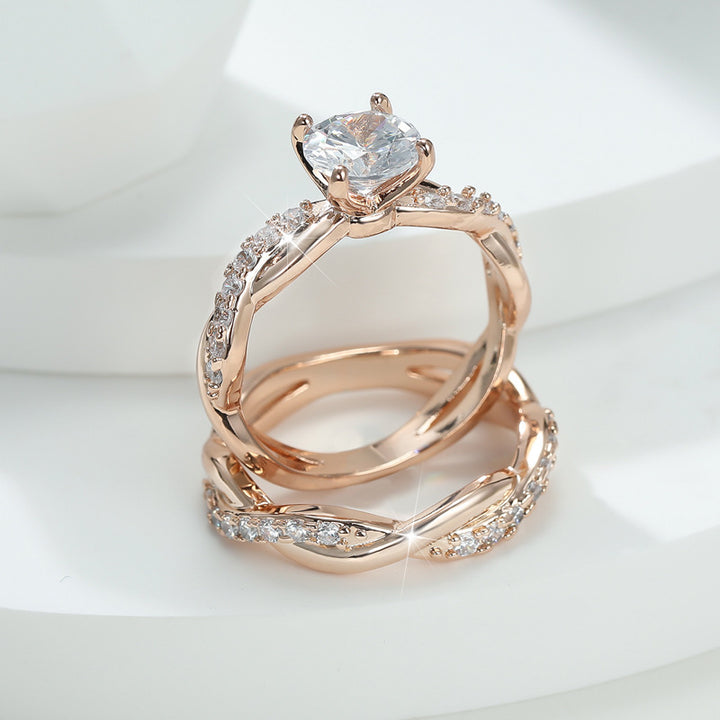 Twisted Infinity Band Round Diamond Couple Ring Set Engagement Wedding Promise Bridal Stackable Statement Jewelry