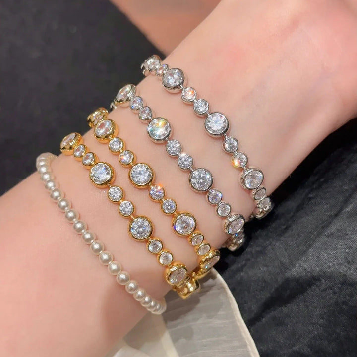 Bezel Set Round Diamond Tennis Bracelet Elegant Stackable Wrist Chain Dainty Luxury Daily Wedding Bridal Statement Jewelry Gift For Women