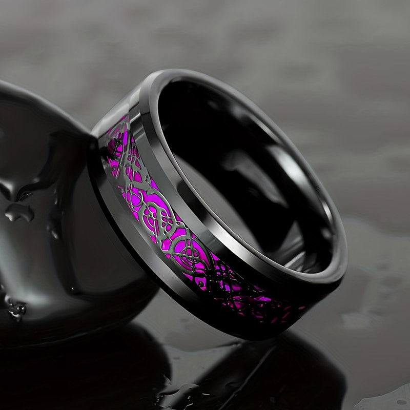 Black Titanium Steel Couple Ring Set Heart‑Shaped Purple Diamond Celtic Pattern Bands