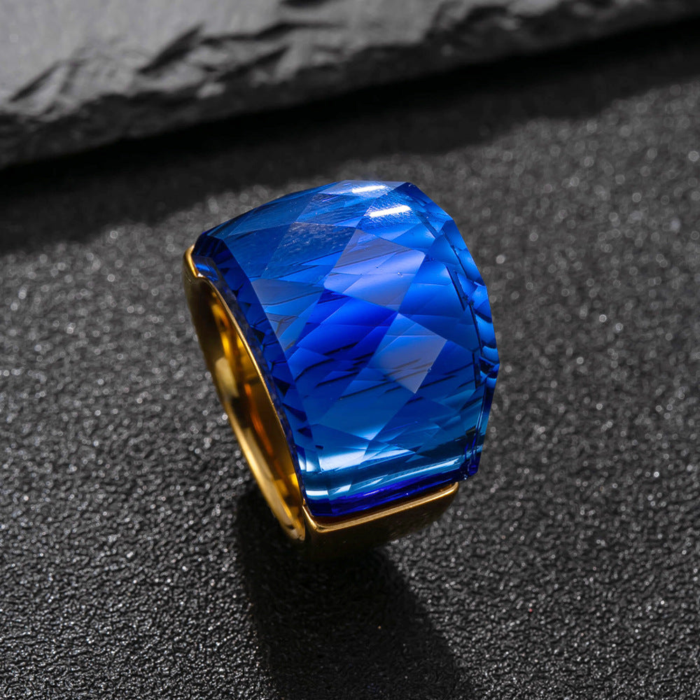 Large‑Cut Sapphire Wide Band Ring Luxurious Statement Women Ring