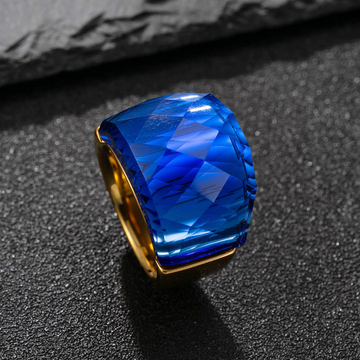 Large‑Cut Sapphire Wide Band Ring Luxurious Statement Women Ring