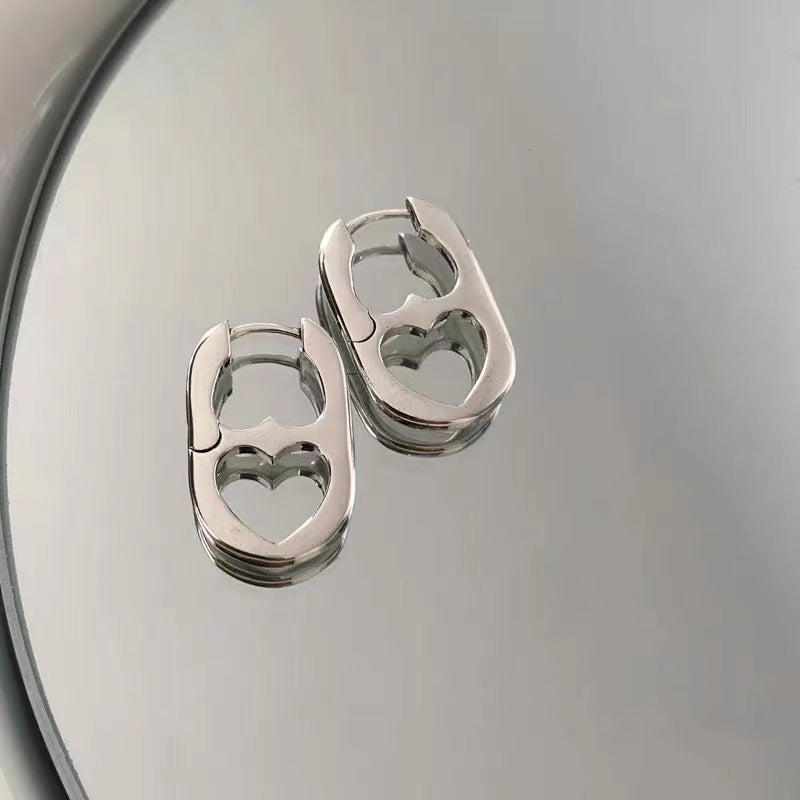 Hollow Heart Oval Hoop Earrings Minimalist Fashion Ear Jewelry