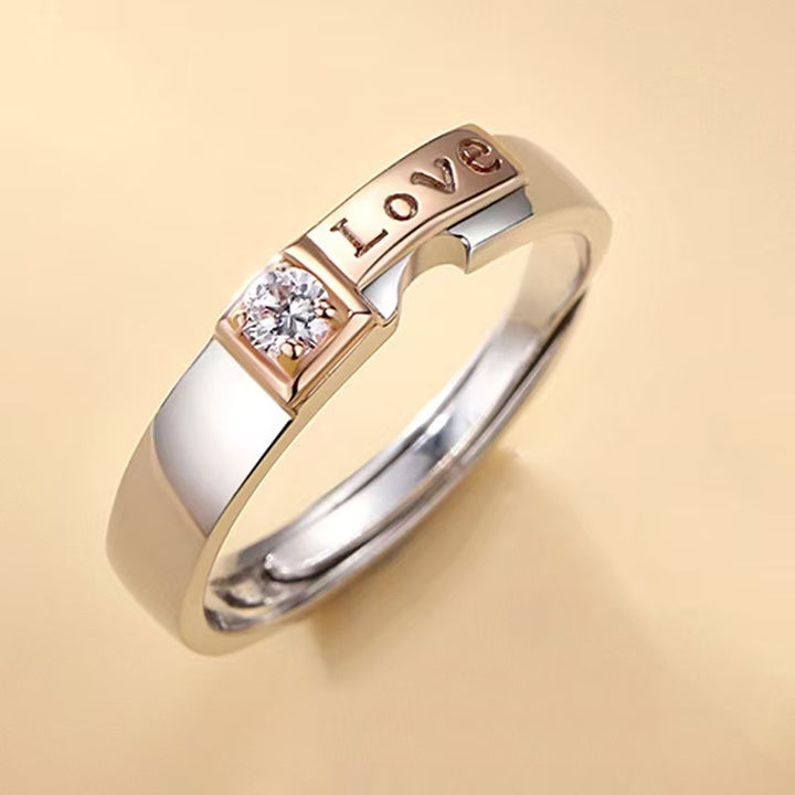 Love Engraved Heart Matching Couple Ring Promise Band Adjustable Stackable Wedding Engagement Statement Ring