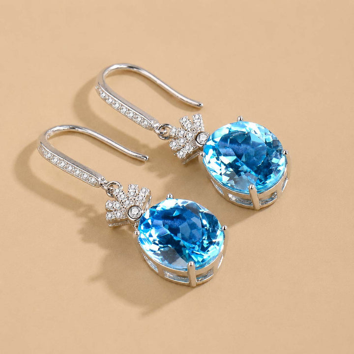 Oval Aquamarine Drop Dangle Earrings Solid Sterling Silver Diamond Accent Elegant Luxury Wedding Party Earrings