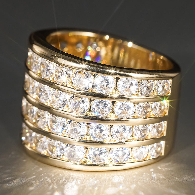 Multi Row Channel Set Diamond Wide Band Ring For Men Women Wedding Statement Cocktail Jewelry