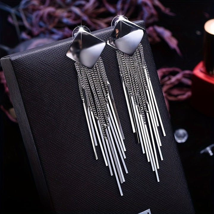 Square Geometric Long Tassel Drop Earrings Statement Fringe Dangle Earrings Glam Evening Party Wedding Fashion Jewelry For Women