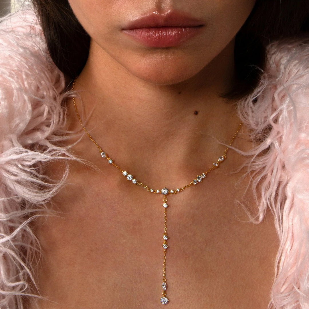 Diamond Y Drop Necklace Delicate Adjustable Lariat Chain Necklace For Women