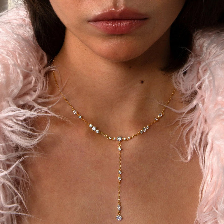 Diamond Y Drop Necklace Delicate Adjustable Lariat Chain Necklace For Women