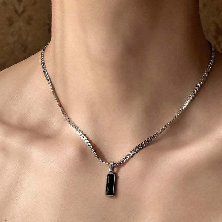Rectangle Black Diamond Cuban Chain Necklace Minimal Cool Mens Diamond Pendant Choker