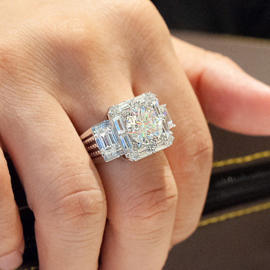Hip Hop Square Halo Diamond Statement Ring Luxury Iced Out Wide Band Ring For Men Fashion Party Jewelry