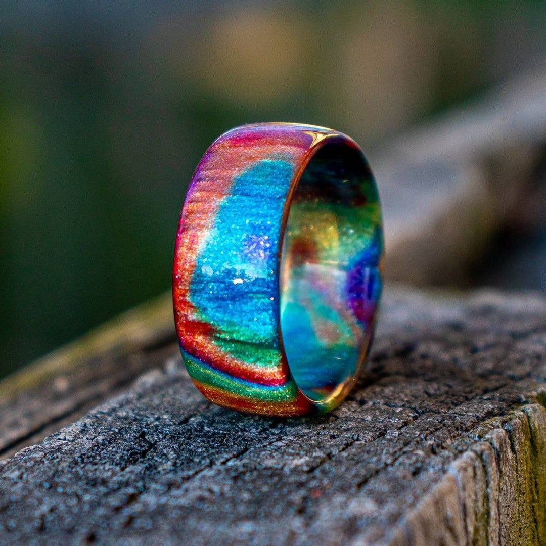 Rainbow Nebula Wide Band Ring Women Glitter Acetate Statement Jewelry Gift
