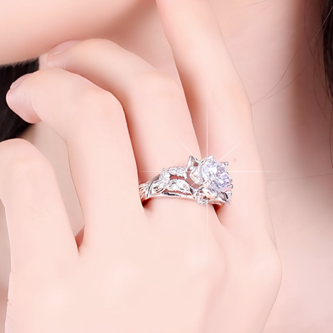 Vine‑Leaf Wrapped Diamond Women Ring, Vintage Openwork Carved Engagement Band
