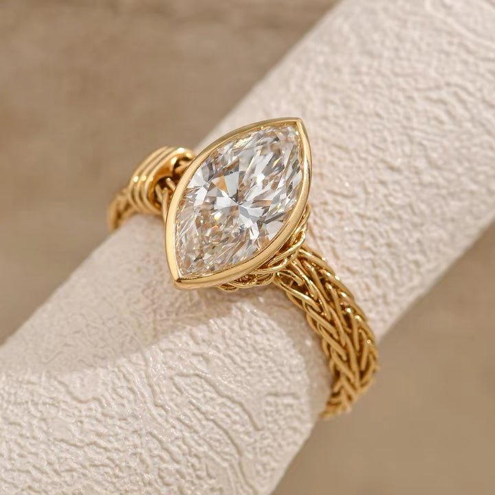Vintage Marquise Diamond Soft Ring Minimalist Unique Stackable Pull Adjustable Index Finger Ring