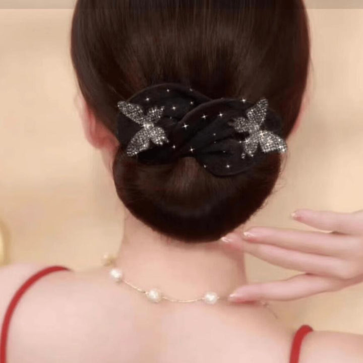 Butterfly Rhinestone Mesh Hair Bun Maker Elegant Lazy Hair Styling Accessory For Women