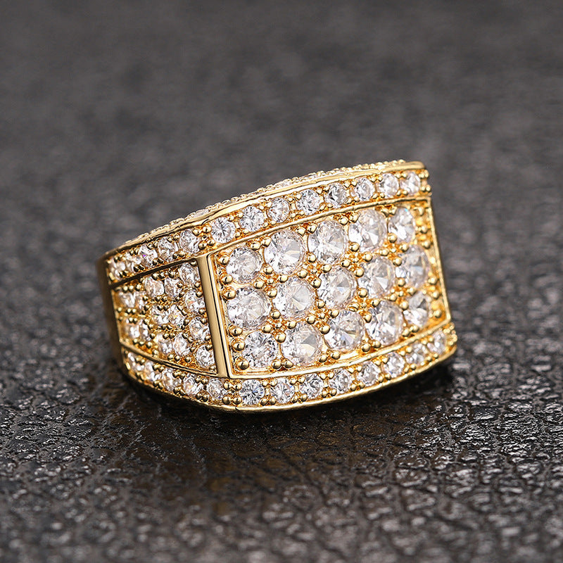 Wide Full‑Pave Diamond Men Ring Hip‑Hop Statement Luxury Diamond Band