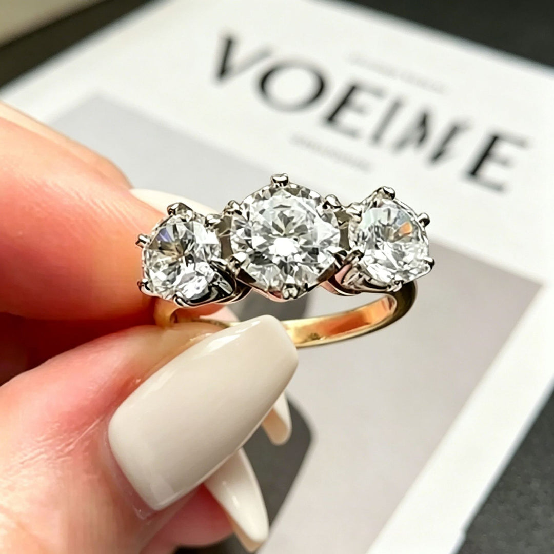 Three Stone Diamond Ring Women Gold Round Brilliant Cut Engagement Jewelry Gift