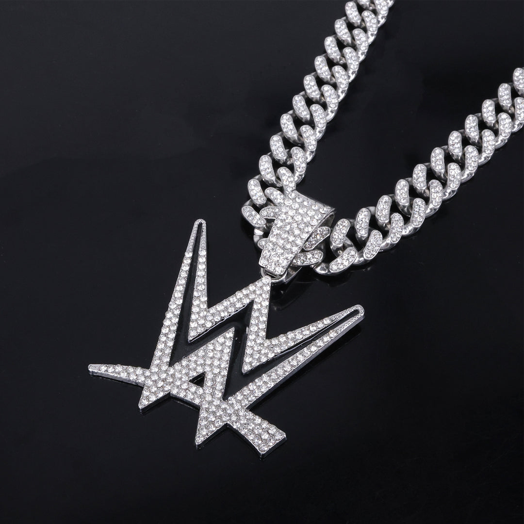 Iced Out Lightning Star Pendant Necklace Cuban Chain Hip Hop Diamond Necklace For Men Women