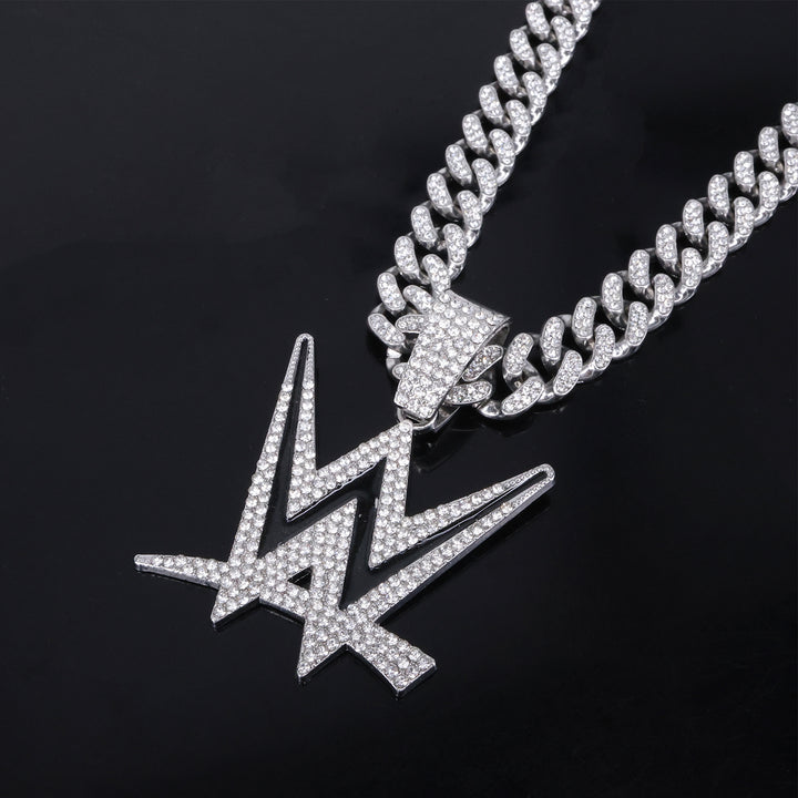 Iced Out Lightning Star Pendant Necklace Cuban Chain Hip Hop Diamond Necklace For Men Women