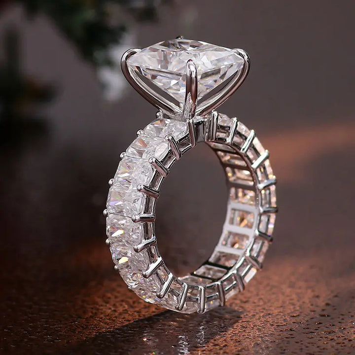 Emerald Cut Statement Diamond Ring S925 Sterling Silver Eternity Band Ring