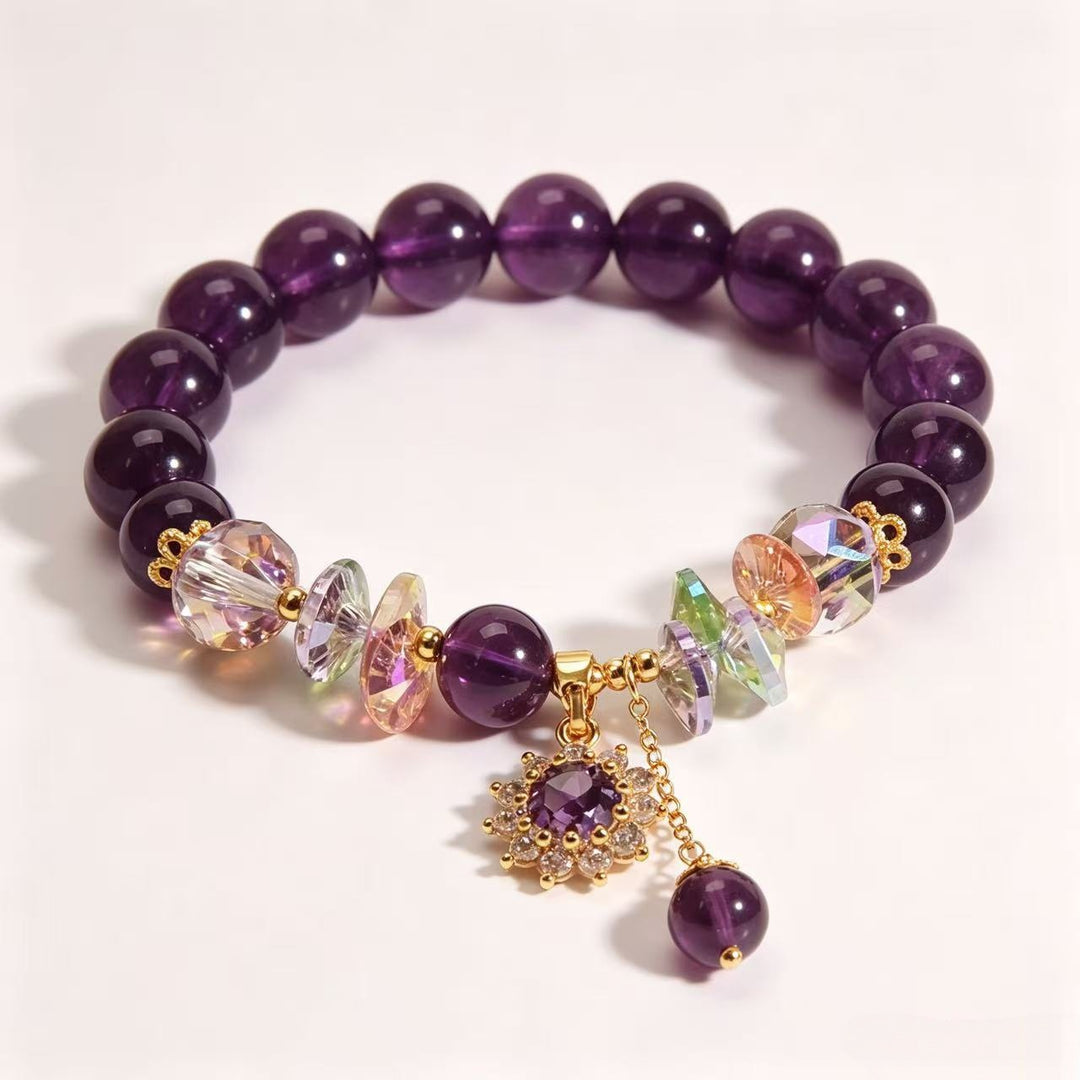 Purple Crystal Beaded Bracelet Teardrop Charm Dainty Stackable Bracelet Colorful Faceted Crystal Handmade Statement Bracelet Boho Elegant Fashion Jewelry For Women Gift