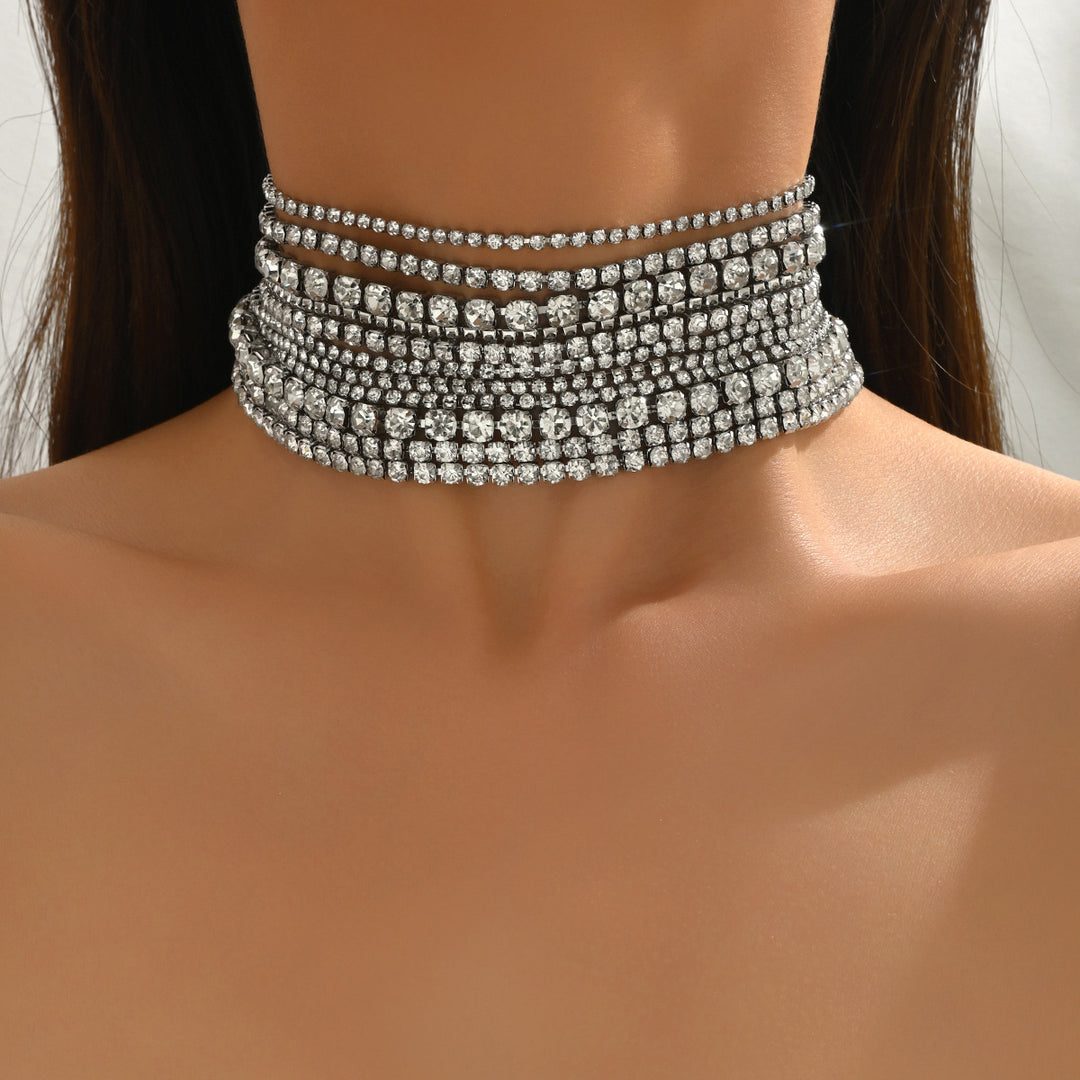 Multi Layer Rhinestone Choker Sparkling Statement Collar Necklace Glamour Evening Neck Jewelry Bold Party Wedding Bridal Neckpiece For Women