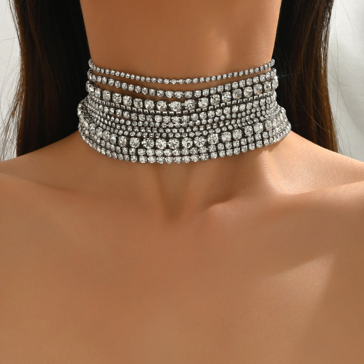 Multi Layer Rhinestone Choker Sparkling Statement Collar Necklace Glamour Evening Neck Jewelry Bold Party Wedding Bridal Neckpiece For Women