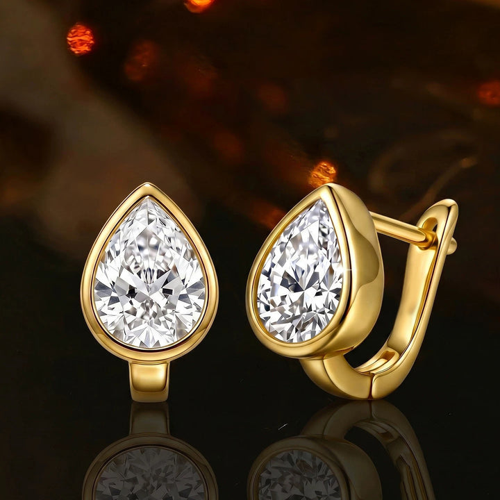Pear‑Shaped Bezel‑Set Diamond Hoop Earrings Minimalist Luxury Earrings For Women