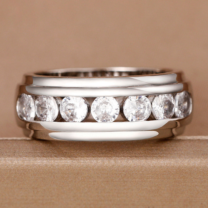 Simple Channel‑Set Half Eternity Diamond Wide Band Mens Ring