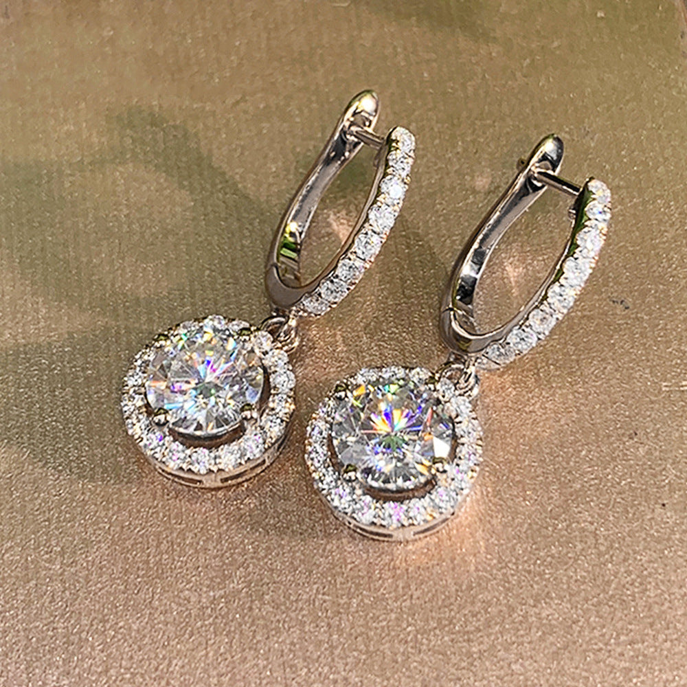 Round Halo Diamond Drop Dangle Hoop Earrings For Women Wedding Party Statement Jewelry