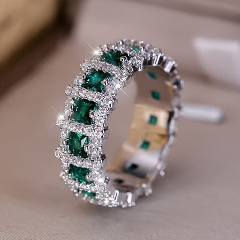 Vintage Full‑Eternity Square Emerald Pave Statement Ring For Women