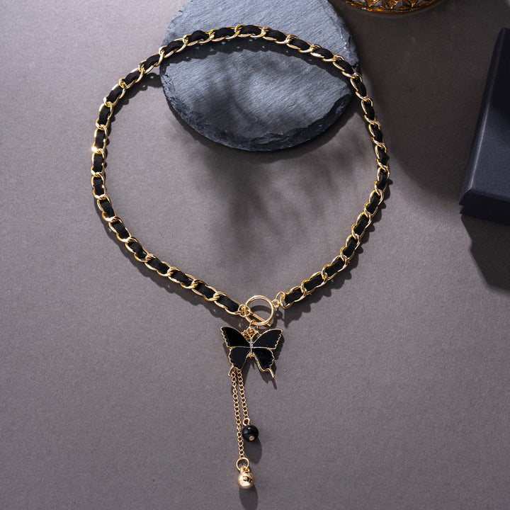 Black Butterfly Tassel Choker Necklace Beaded Pendant Necklace For Women Trendy Daily Party Jewelry