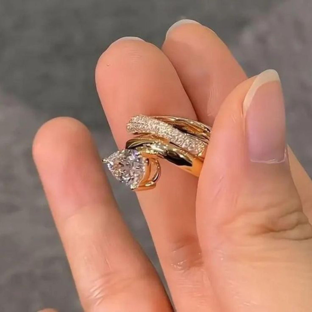 Pear Cut Diamond Stackable Jewelry Ring Set Elegant Bridal Wedding Engagement Statement Band