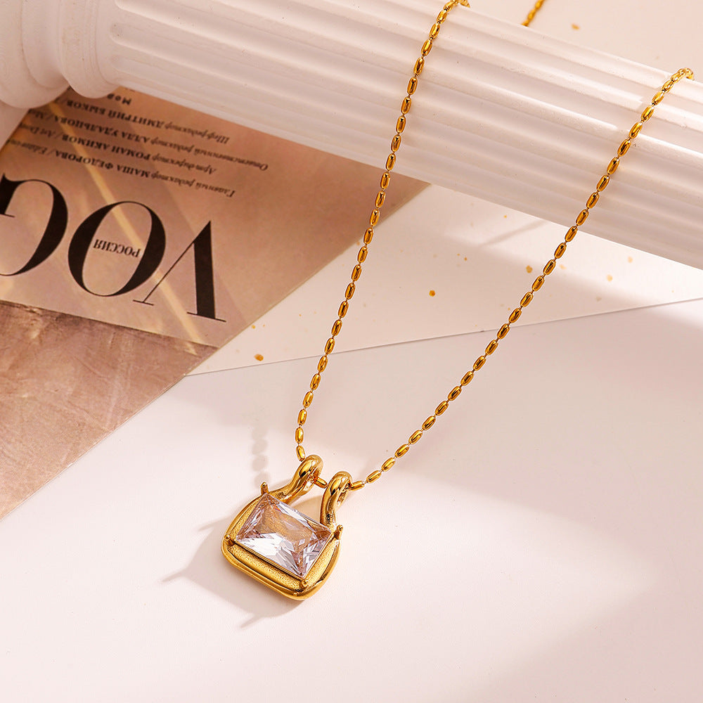 Luxury Rectangle Diamond Handbag Pendant Necklace Fashion Commuter Womens Clavicle Chain