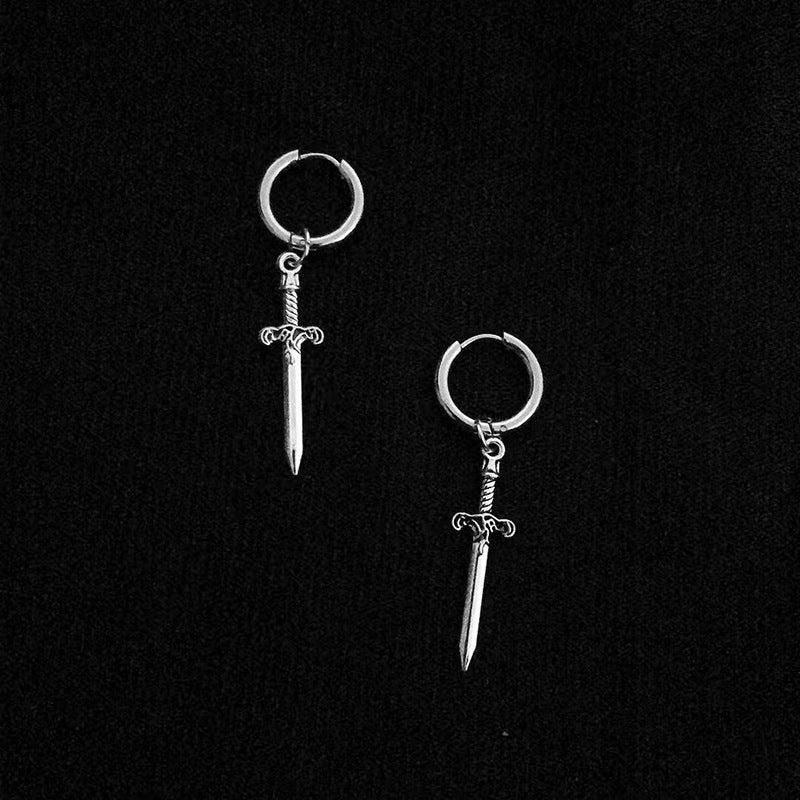 Vintage Dagger Sword Hoop Earrings Gothic Punk Drop Ear Jewelry