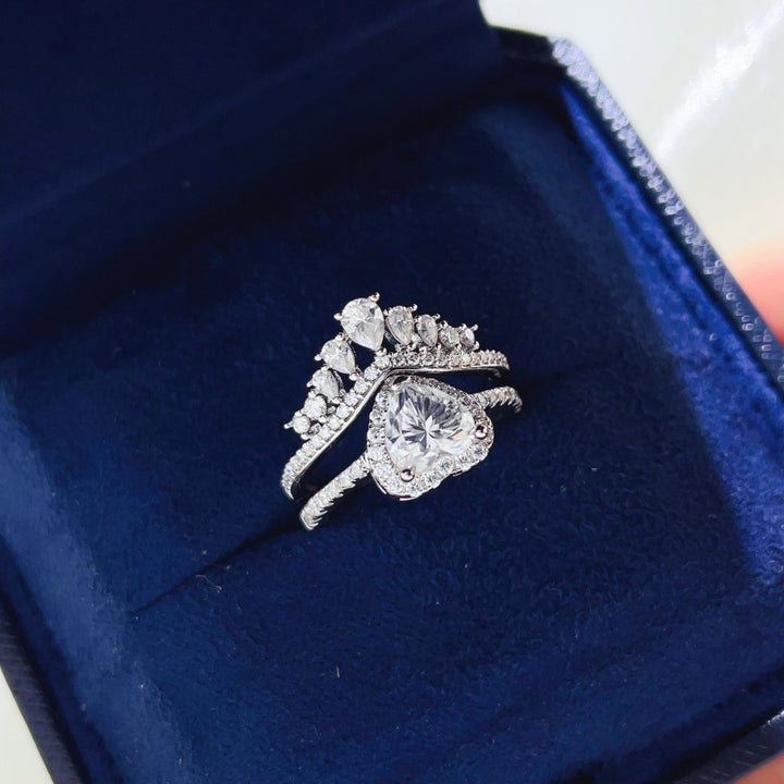Heart‑Shaped Main Stone Crown Stackable Ring Romantic Two‑Piece Luxury Women Ring Set