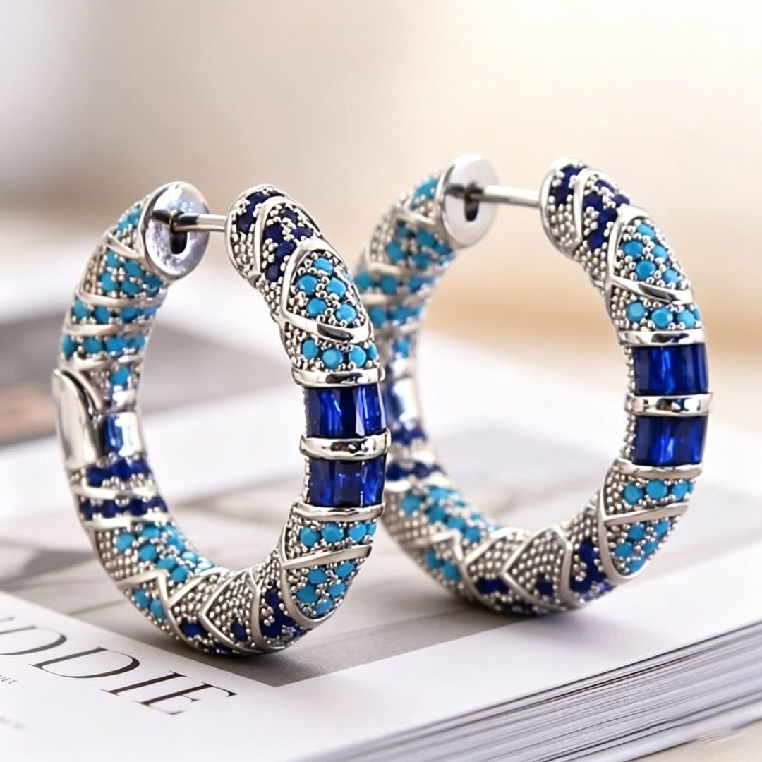 Vintage Inlaid Hoop Earrings Bohemian Circle Statement Jewelry For Women