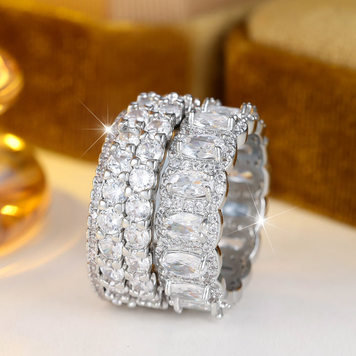Women 4 Piece Eternity Stackable Ring Set Round Oval Diamond Full Band Statement Wedding Bridal Stacking Jewelry Gift