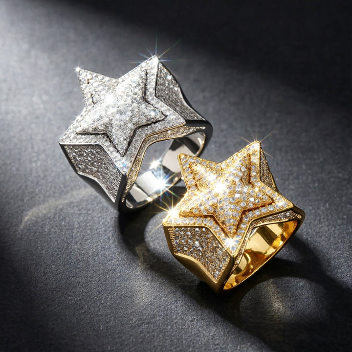 Paved Diamond 3D Star Ring For Men Hip Hop Personalized Fashion Finger Ring Luxury Premium Feel