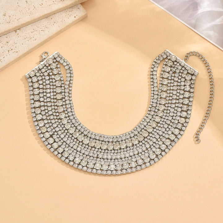 Multi Layer Rhinestone Choker Sparkling Statement Collar Necklace Glamour Evening Neck Jewelry Bold Party Wedding Bridal Neckpiece For Women