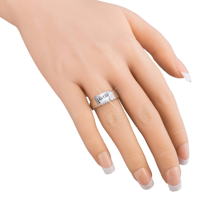 Minimal Square Center Stone Mens Smooth Wide Ring Business Diamond Band