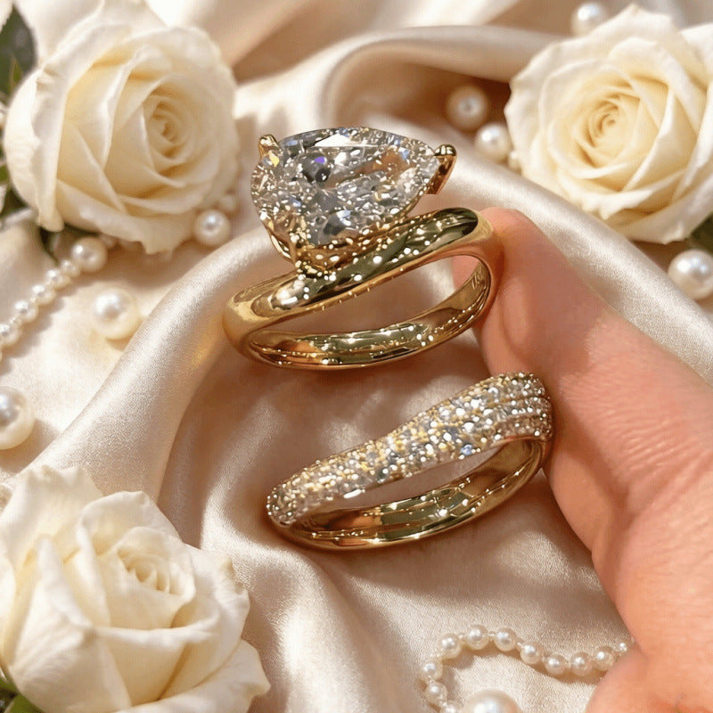 Pear Cut Diamond Stackable Jewelry Ring Set Elegant Bridal Wedding Engagement Statement Band